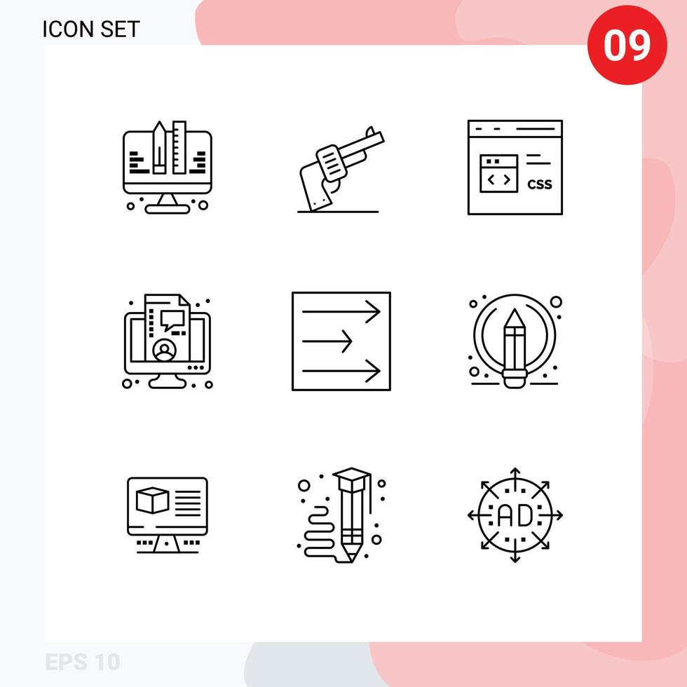 grupo de símbolos de iconos universales de 9 contornos modernos de código de finanzas de flecha desarrollo de entrenamiento elementos de diseño de vectores editables