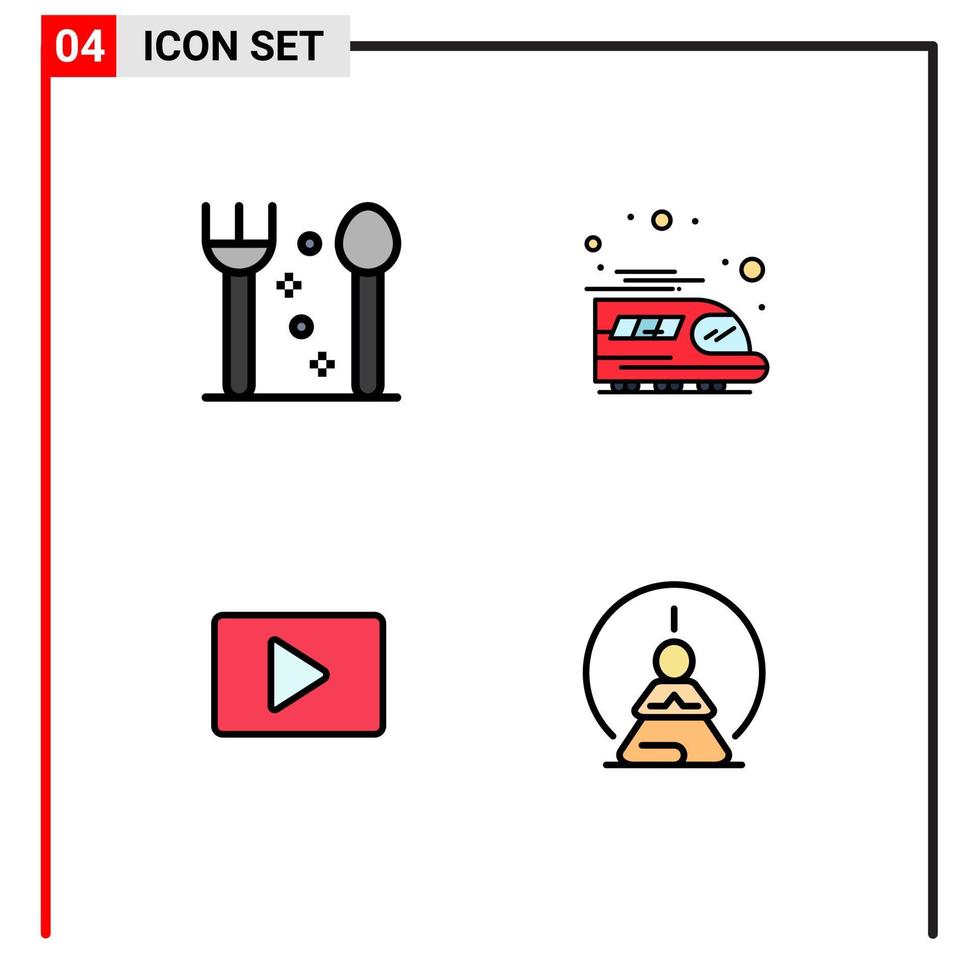 4 Filledline Flat Color concept for Websites Mobile and Apps cutlery player public youtube concentration Editable Vector Design Elements