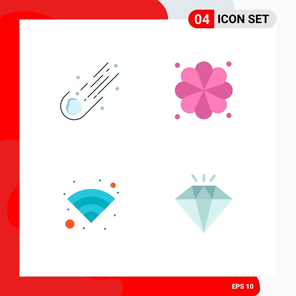 conjunto de 4 iconos planos vectoriales en cuadrícula para elementos de diseño vectorial editables de diamantes de spa de espacio wifi de asteroides vector