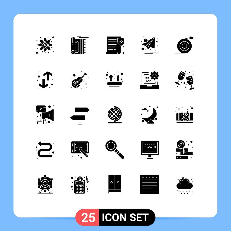 Pictogram Set of 25 Simple Solid Glyphs of flow paper insurance notification letter Editable Vector Design Elements