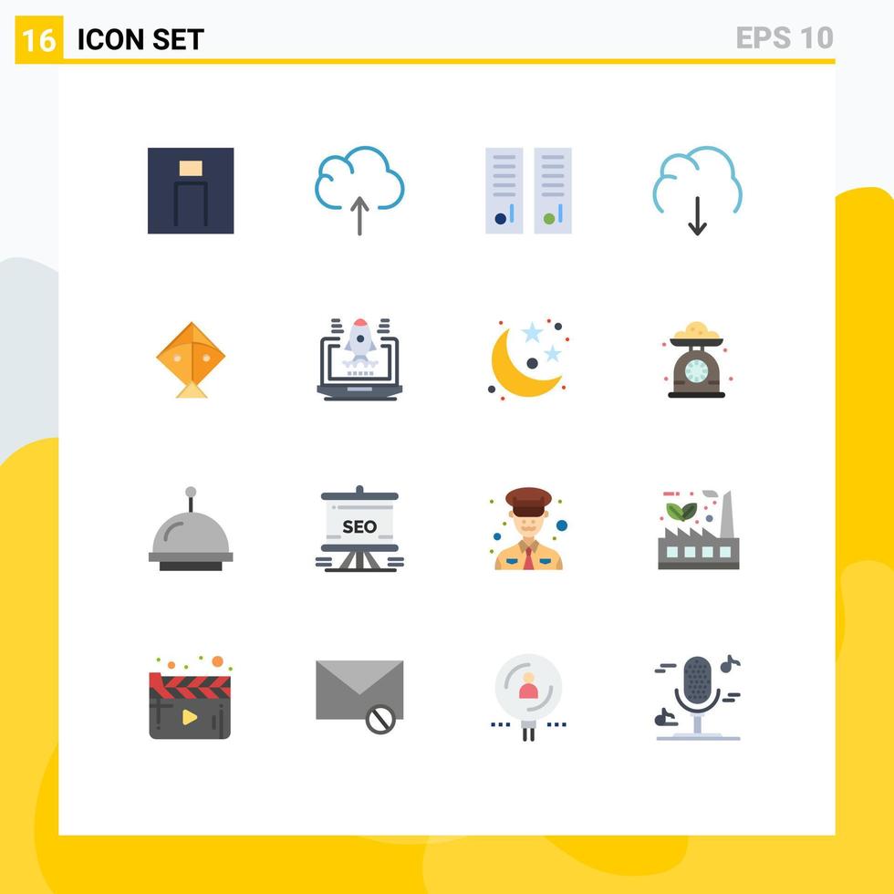 Modern Set of 16 Flat Colors Pictograph of server download gym locker data sport room Editable Pack of Creative Vector Design Elements