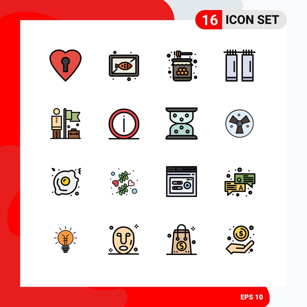 Flat Color Filled Line Pack of 16 Universal Symbols of achieve interior bee curtains sweet Editable Creative Vector Design Elements