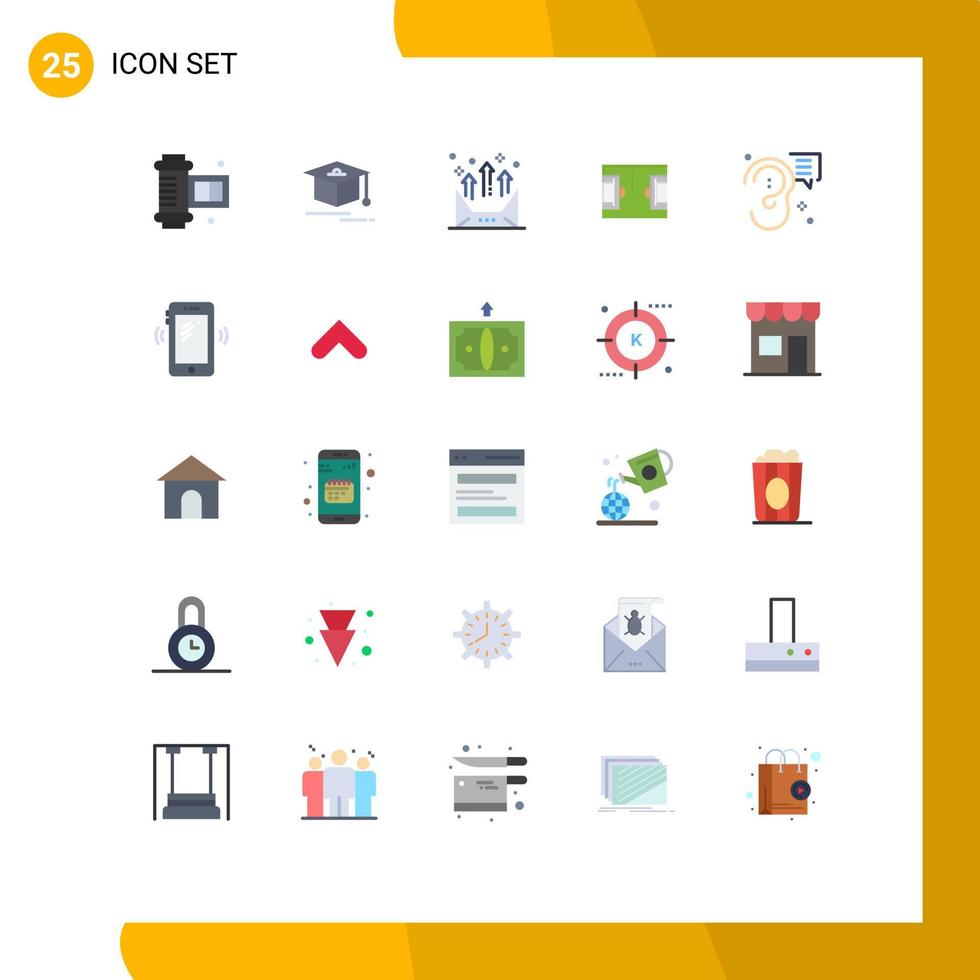Pictogram Set of 25 Simple Flat Colors of ear buzz communication soccer field Editable Vector Design Elements