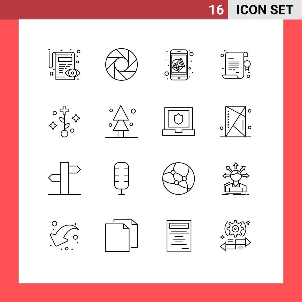 16 iconos creativos signos y símbolos modernos del certificado de estrella de marketing médico de árboles elementos de diseño vectorial editables vector