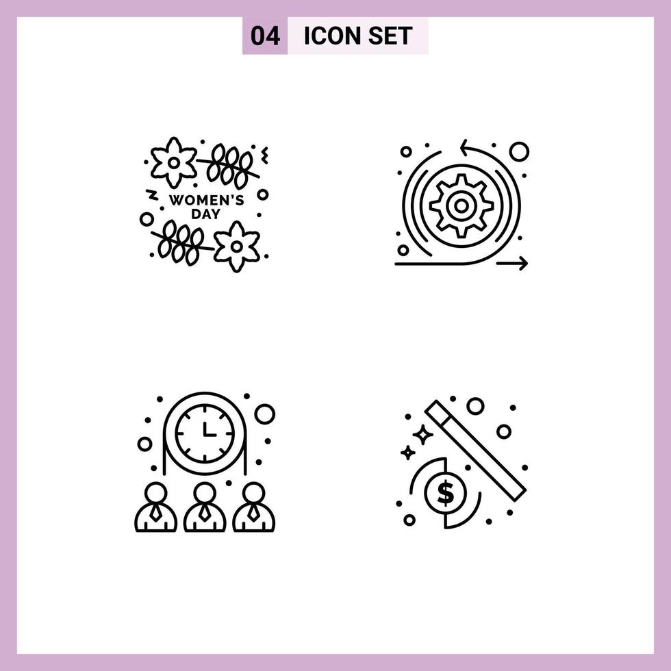 Set of 4 Vector Filledline Flat Colors on Grid for day people women scrum network Editable Vector Design Elements