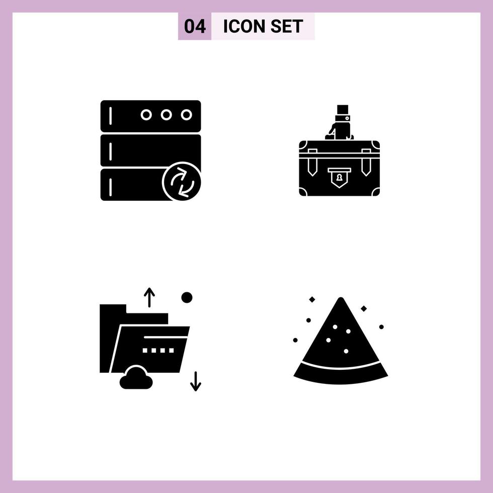 Modern Set of 4 Solid Glyphs and symbols such as database portfolio suitcase case data Editable Vector Design Elements
