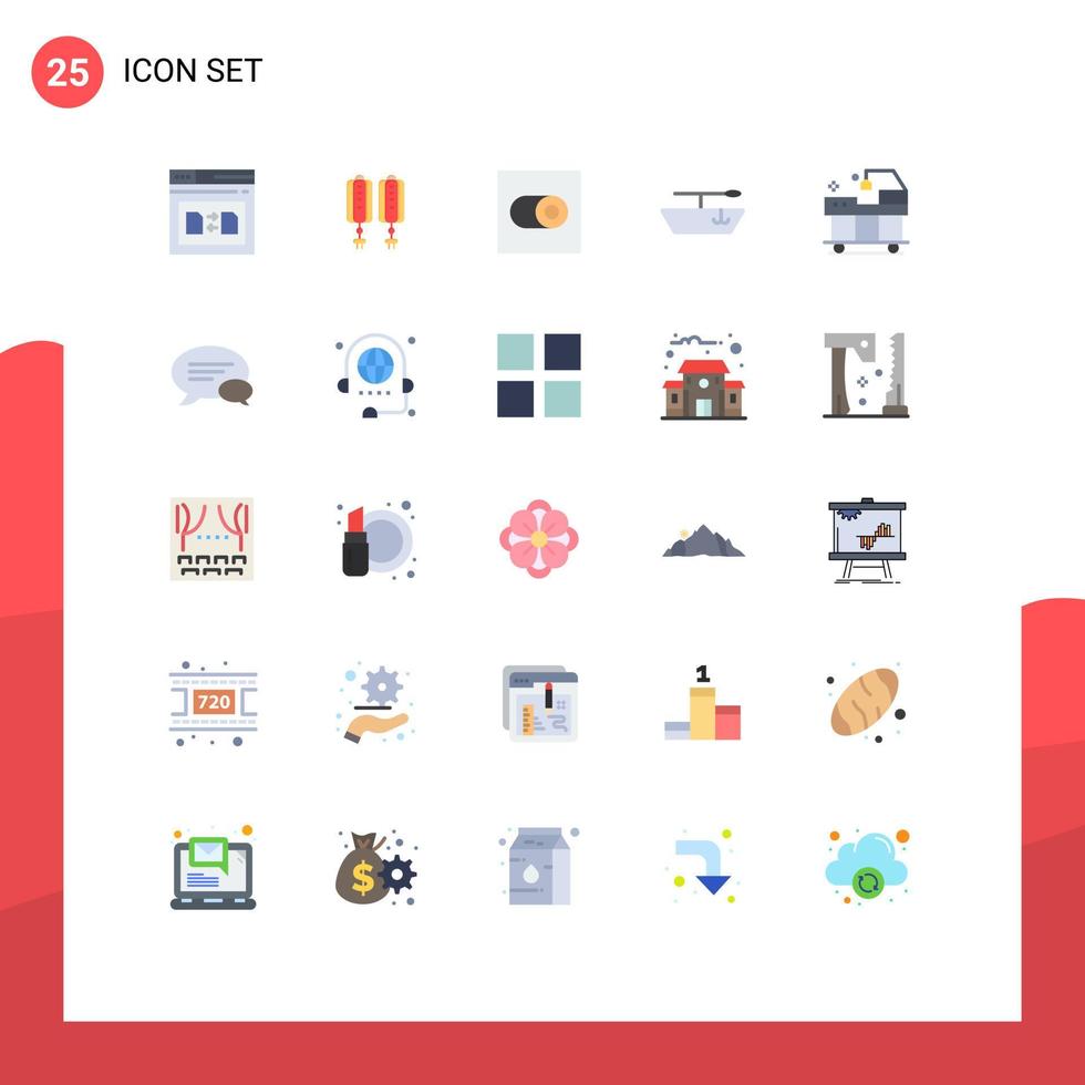 paquete de 25 signos y símbolos modernos de colores planos para medios de impresión web, como decoración de servicios de chat, elementos de diseño de vectores editables de barcos hospitalarios