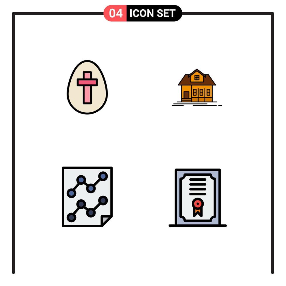 grupo de símbolos de icono universal de 4 colores planos de línea de llenado modernos de elementos de diseño de vector editables de papel de construcción de signo de datos de huevo
