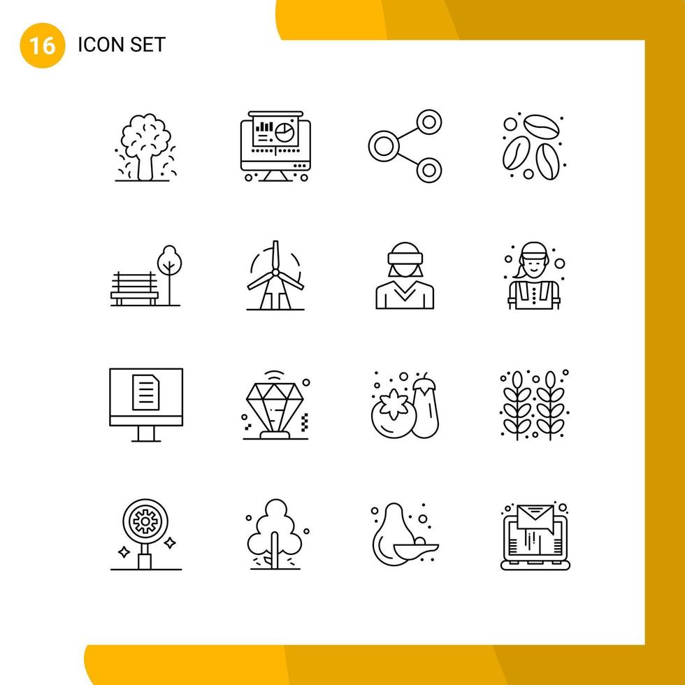 16 Thematic Vector Outlines and Editable Symbols of chair coffee bean connect coffee social Editable Vector Design Elements