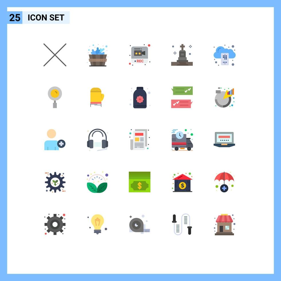 Group of 25 Flat Colors Signs and Symbols for find mobile video cloud tomb Editable Vector Design Elements