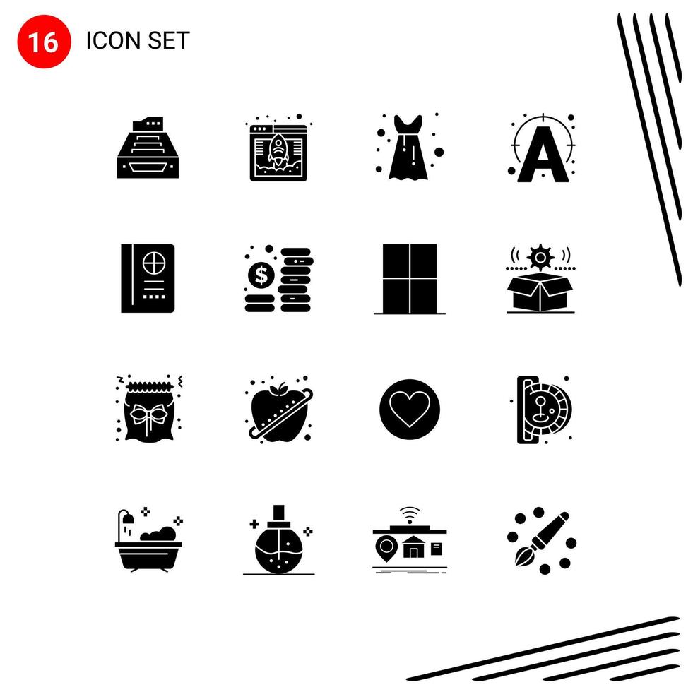 Group of 16 Solid Glyphs Signs and Symbols for connect text database edit frock Editable Vector Design Elements