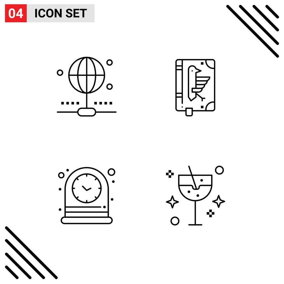 4 User Interface Line Pack of modern Signs and Symbols of connection table book declaration watch Editable Vector Design Elements