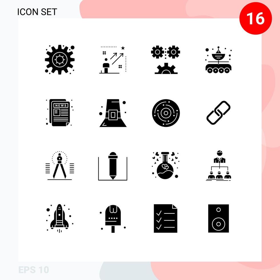 16 User Interface Solid Glyph Pack of modern Signs and Symbols of transfer data transfer applied science car technology Editable Vector Design Elements