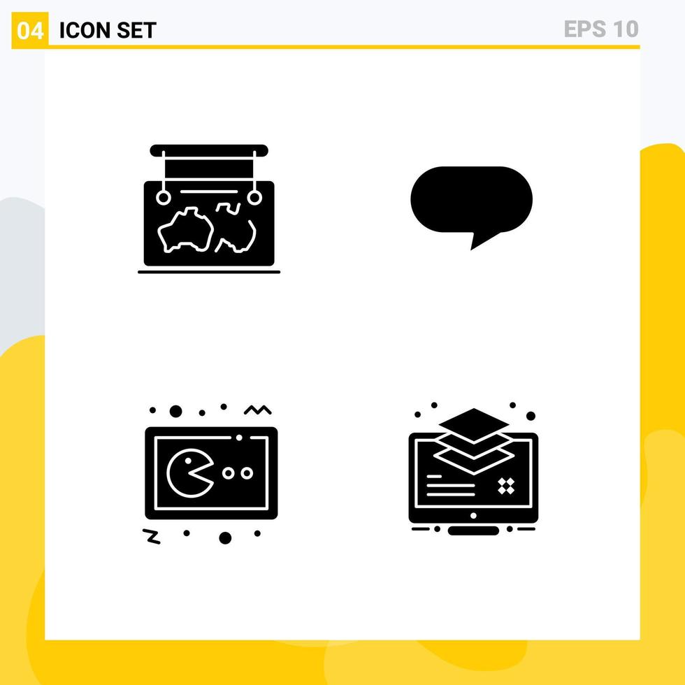 Modern Set of 4 Solid Glyphs and symbols such as frame game guide chat gamepad Editable Vector Design Elements