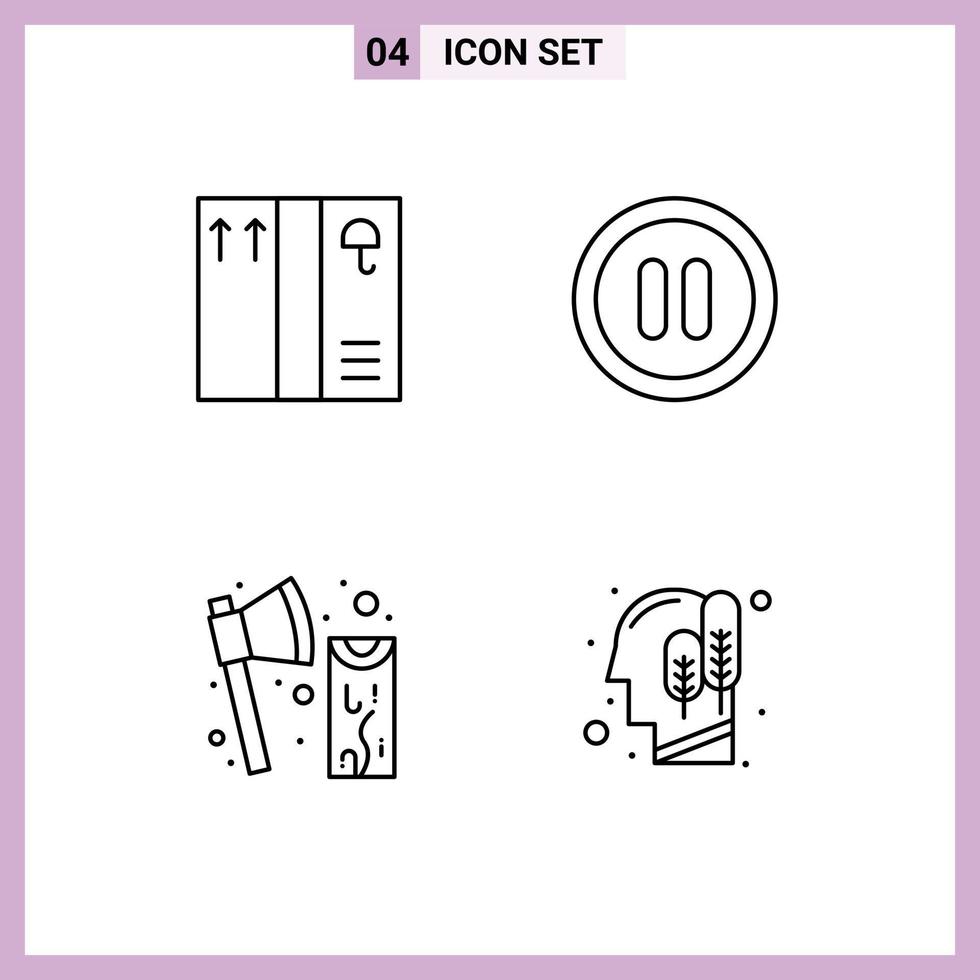 4 Creative Icons Modern Signs and Symbols of box wood pause construction head Editable Vector Design Elements