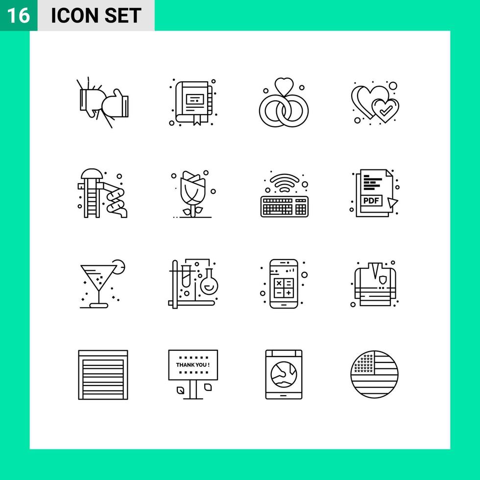 Modern Set of 16 Outlines and symbols such as park slider heart marketing favorite v Editable Vector Design Elements