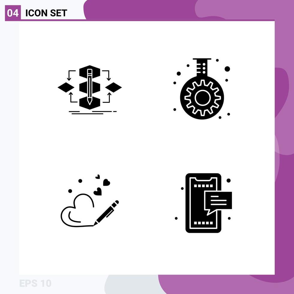 Set of 4 Commercial Solid Glyphs pack for algorithm pen model flask heart Editable Vector Design Elements