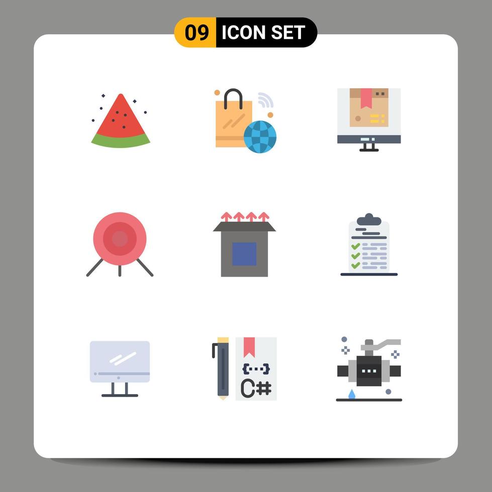 Flat Color Pack of 9 Universal Symbols of install target box sport valentine Editable Vector Design Elements
