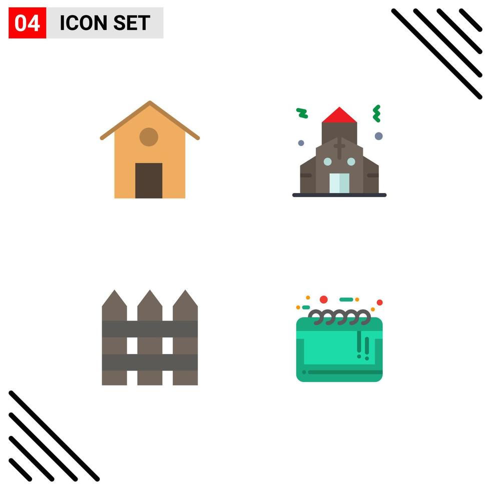 4 Universal Flat Icons Set for Web and Mobile Applications home interior building barricade calendar Editable Vector Design Elements