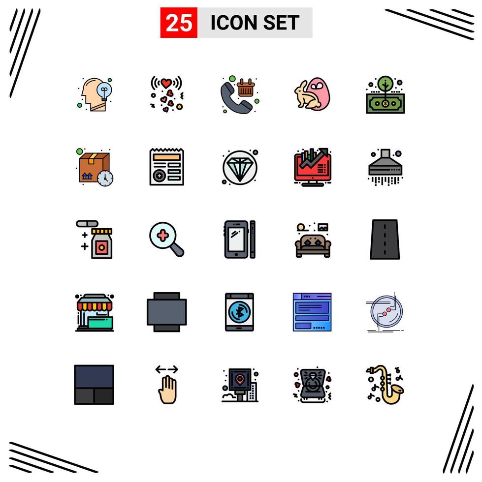 Universal Icon Symbols Group of 25 Modern Filled line Flat Colors of rabbit bynny signal egg checkout Editable Vector Design Elements