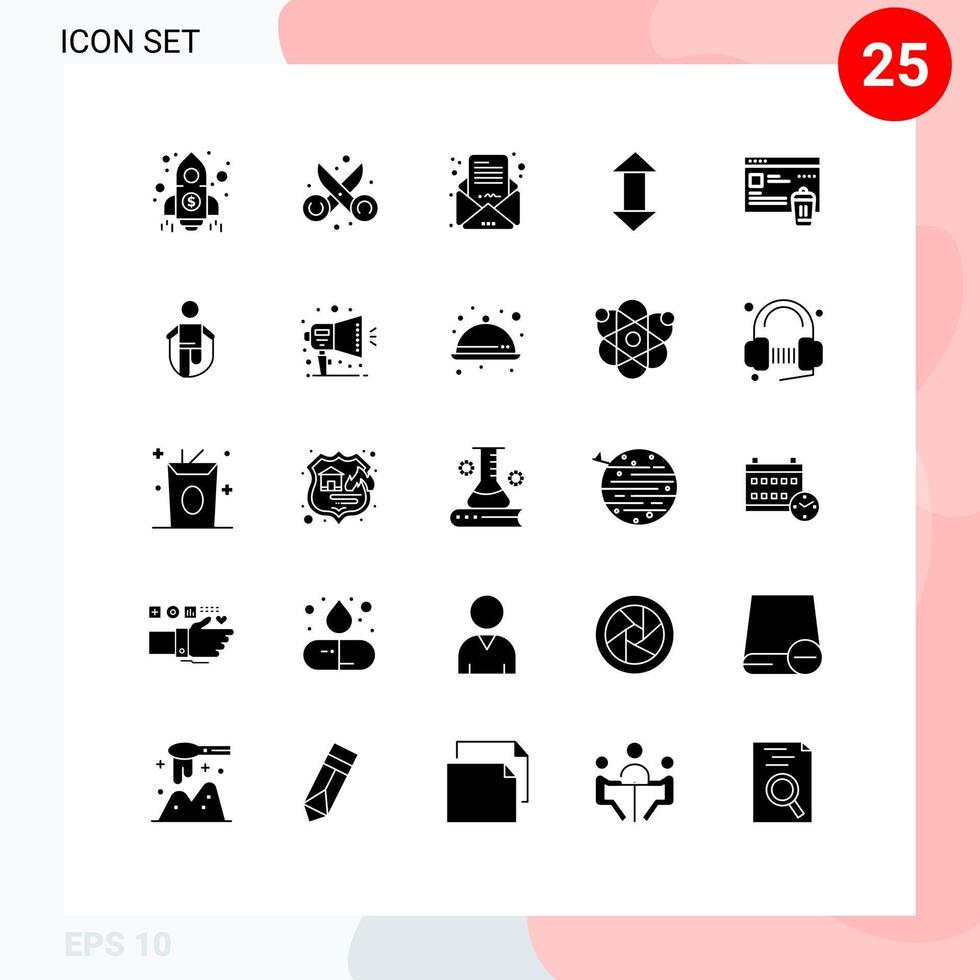 Editable Vector Line Pack of 25 Simple Solid Glyphs of gdpr up art arrows mail Editable Vector Design Elements