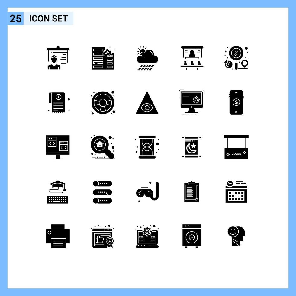 25 Creative Icons Modern Signs and Symbols of projector office risk market share sun Editable Vector Design Elements