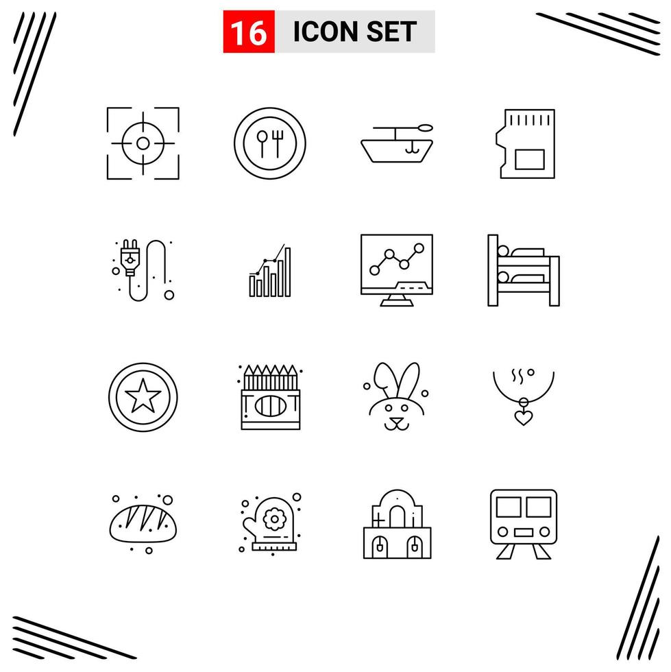 Modern Set of 16 Outlines and symbols such as analytics socket boat plug data Editable Vector Design Elements