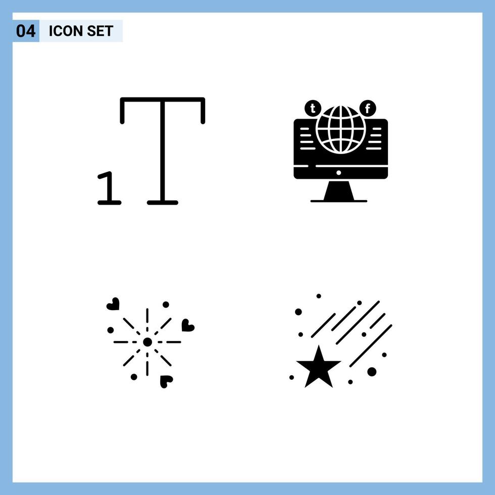 Set of 4 Modern UI Icons Symbols Signs for font heart globe facebook falling Editable Vector Design Elements