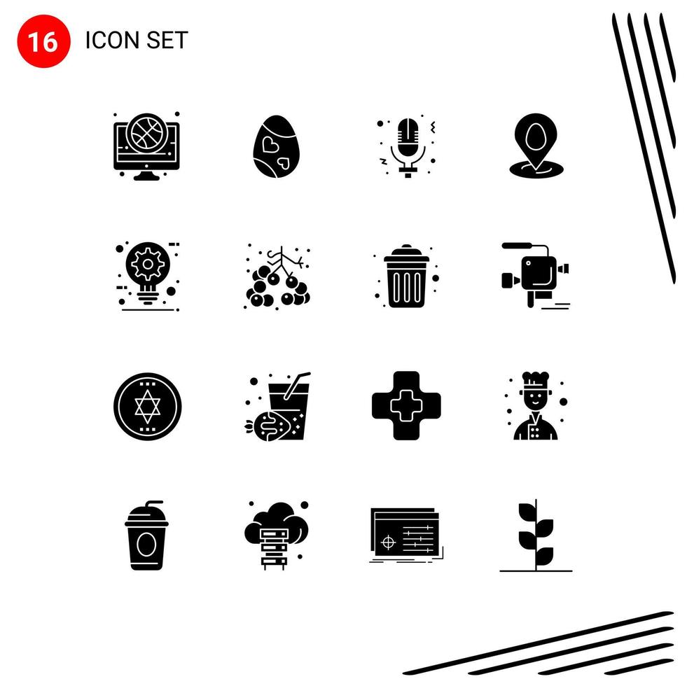 Set of 16 Modern UI Icons Symbols Signs for easter pin egg location record Editable Vector Design Elements