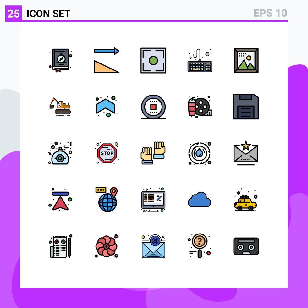 conjunto de 25 colores planos de línea rellena de vector en cuadrícula para elementos de diseño de vector editables de hardware de codificación de marco de diseño de imagen