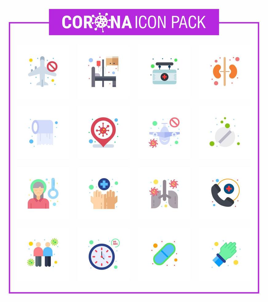 corona virus prevention covid19 tips to avoid injury 16 Flat Color icon for presentation roll organ room kidney sign viral coronavirus 2019nov disease Vector Design Elements