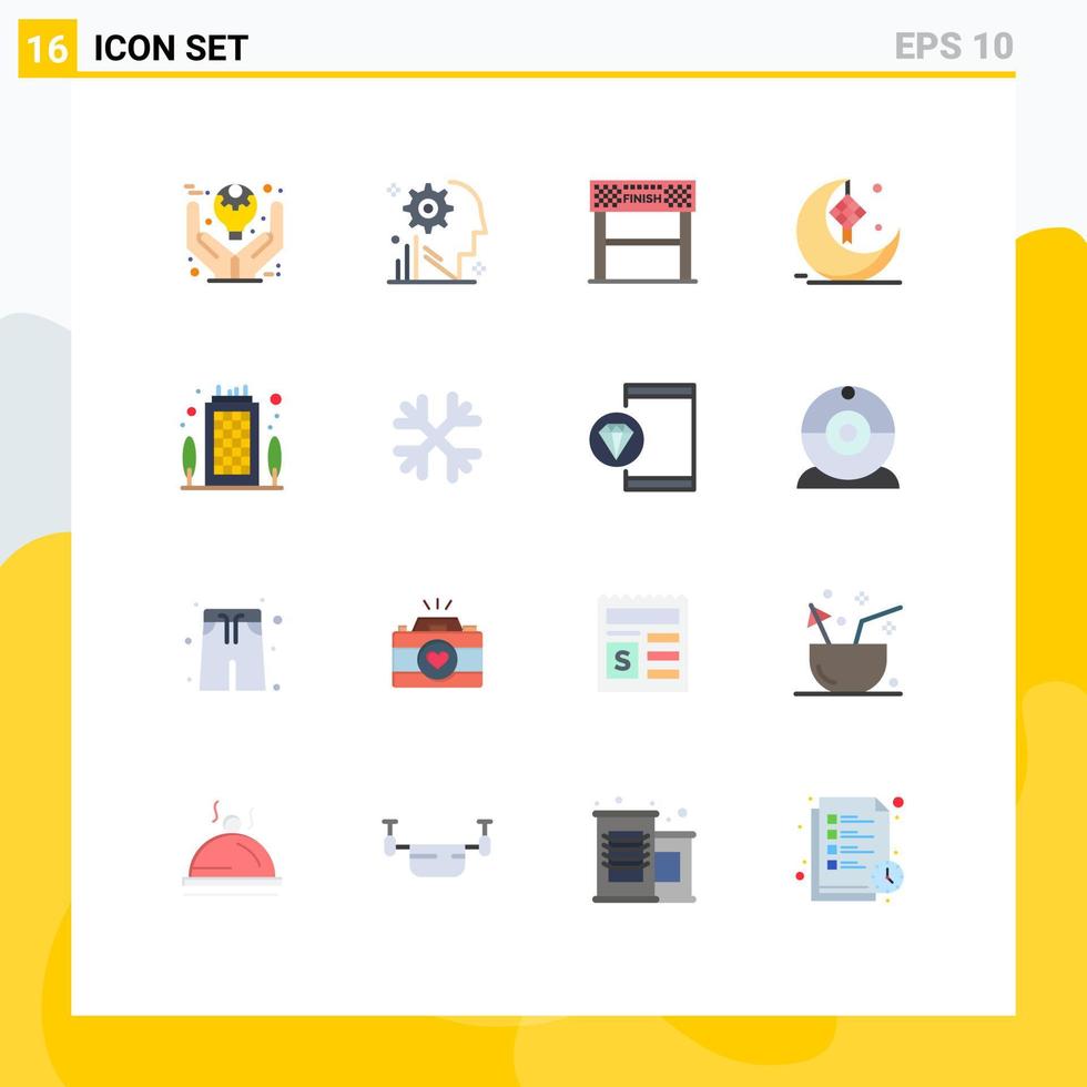 paquete de 16 signos y símbolos de colores planos modernos para medios de impresión web, como la decoración, equipo lunar, objetivo, deporte, paquete editable de elementos creativos de diseño de vectores