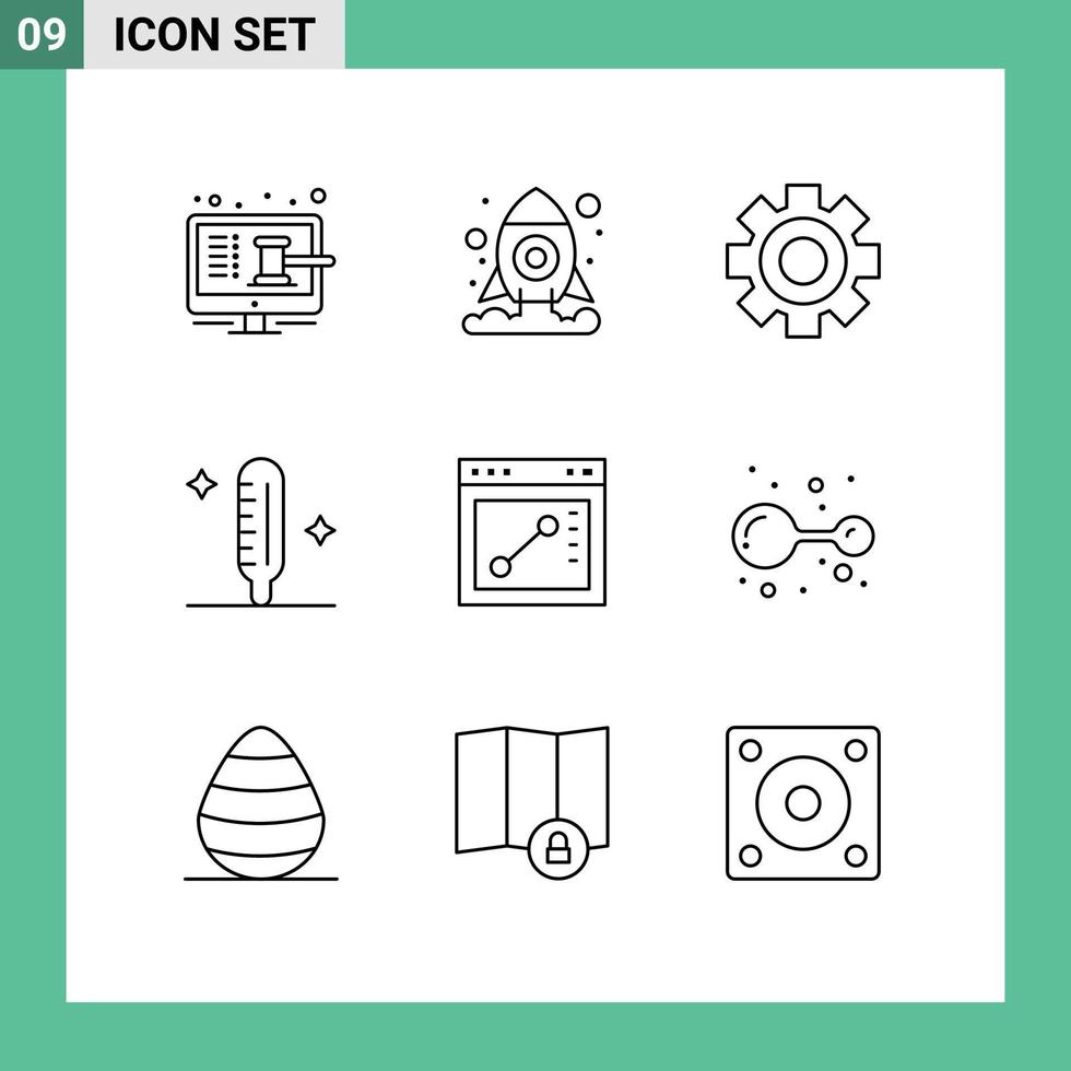 Set of 9 Modern UI Icons Symbols Signs for draw thermometer cog medical cold Editable Vector Design Elements