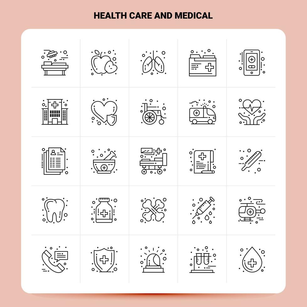 OutLine 25 Health Care And Medical Icon set Vector Line Style Design Black Icons Set Linear pictogram pack Web and Mobile Business ideas design Vector Illustration