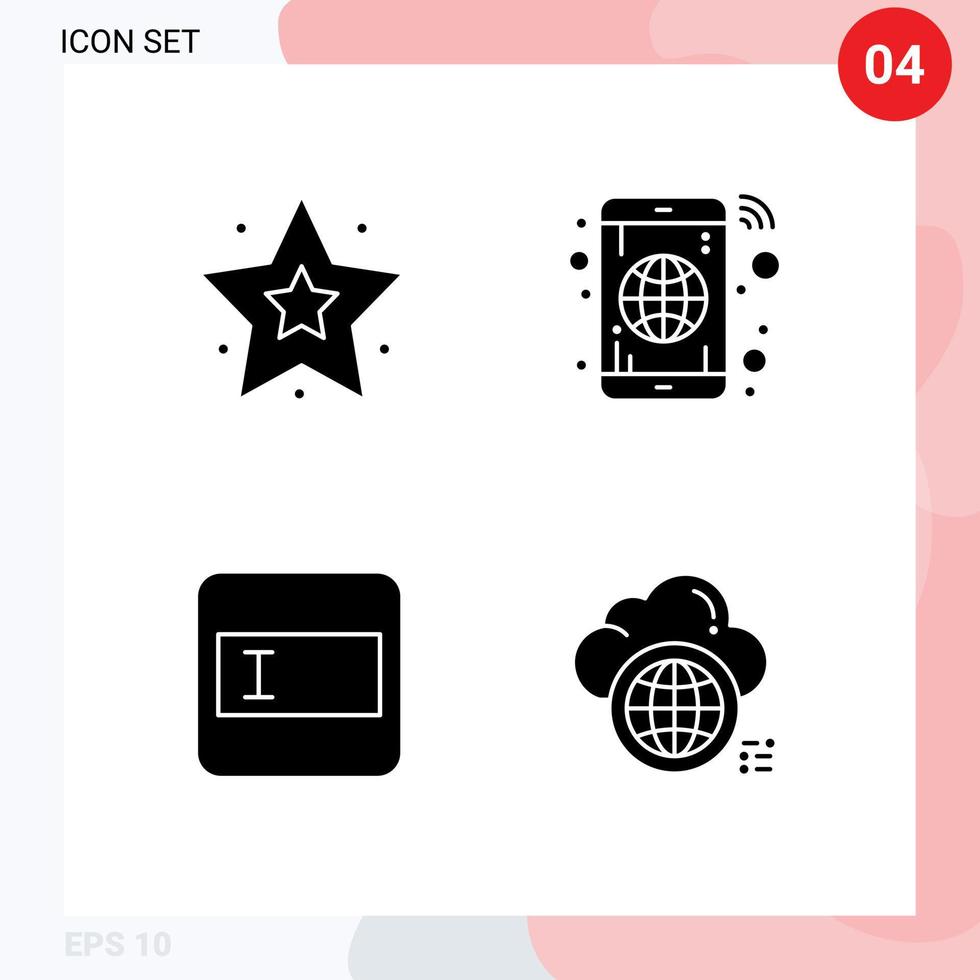 Group of 4 Modern Solid Glyphs Set for favorite text field app phone computing Editable Vector Design Elements