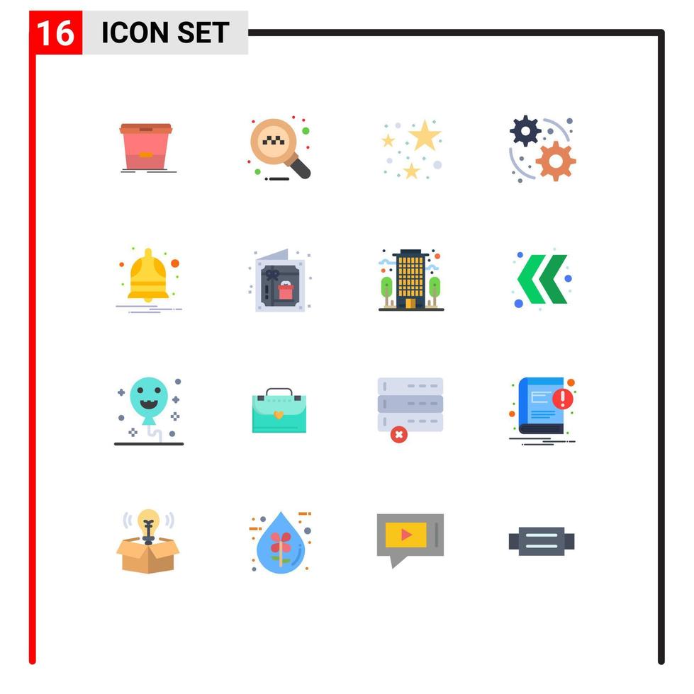 Group of 16 Flat Colors Signs and Symbols for birthday notify stare notification gear Editable Pack of Creative Vector Design Elements