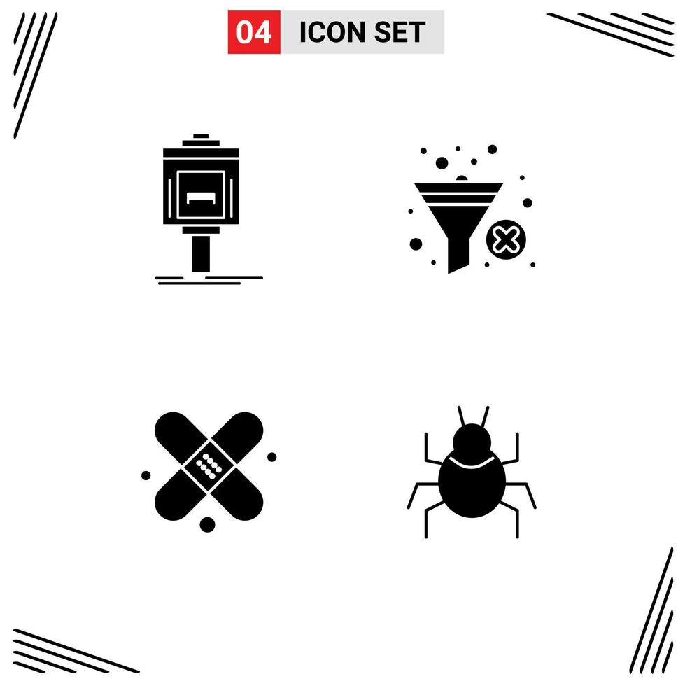Set of 4 Vector Solid Glyphs on Grid for valet bandage hotel funnel plaster Editable Vector Design Elements