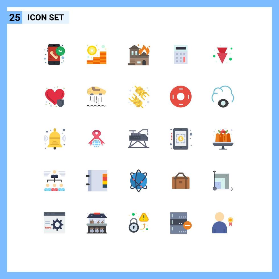 25 Universal Flat Color Signs Symbols of down math money calculate house Editable Vector Design Elements
