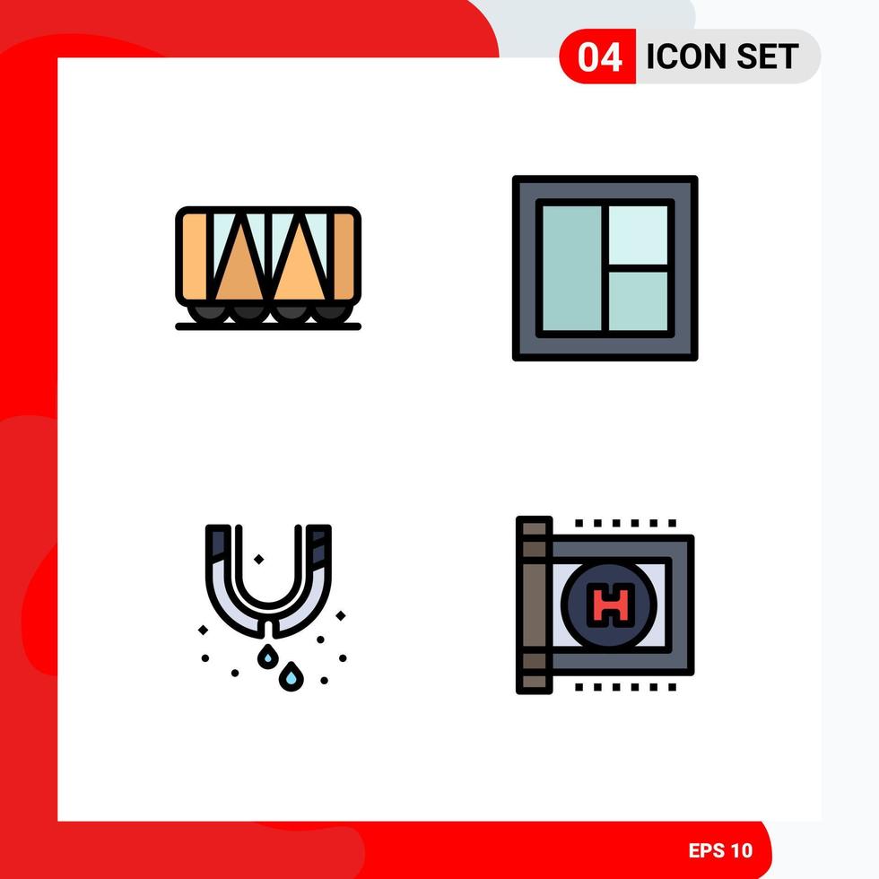 4 Creative Icons Modern Signs and Symbols of railroad mechanical frame window plumbing Editable Vector Design Elements