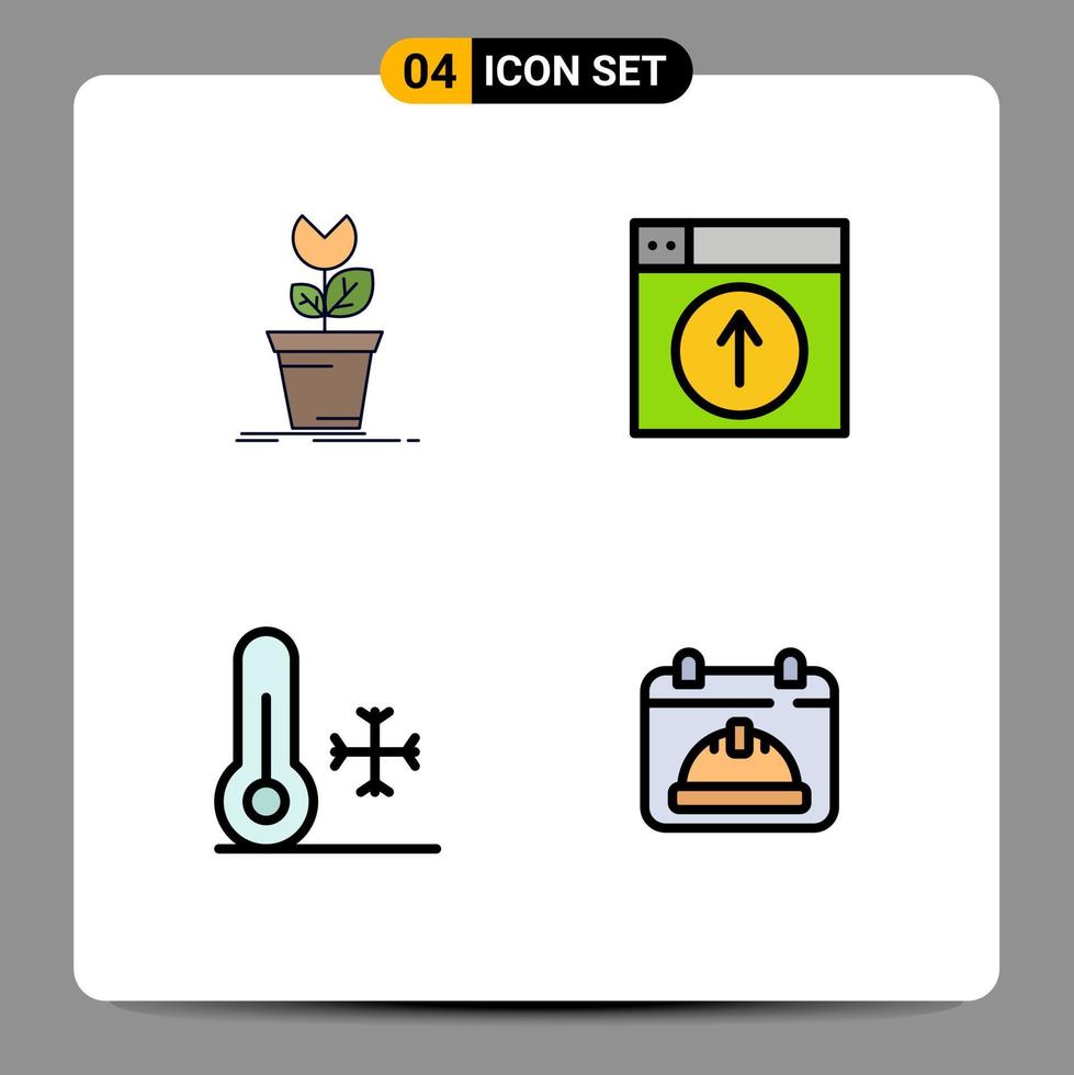 conjunto de 4 colores planos de línea de relleno vectorial en la cuadrícula para elementos de diseño de vector editables de temperatura de obstáculo de aplicación de aventura