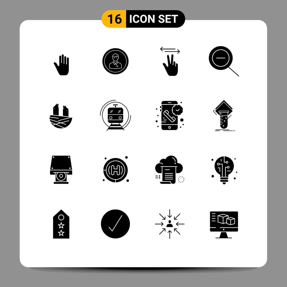 Pack of 16 creative Solid Glyphs of animal out person touch hand Editable Vector Design Elements