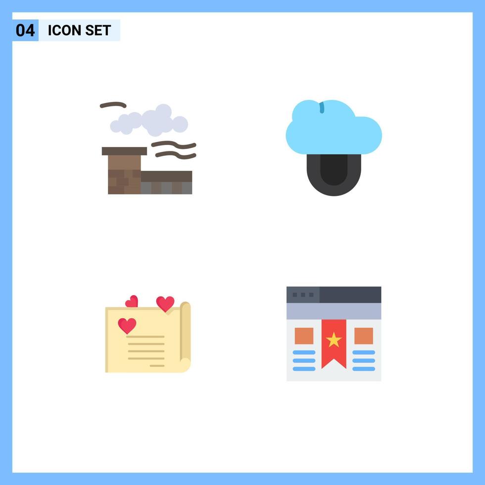 Pack of 4 creative Flat Icons of factory love computing love letter interface Editable Vector Design Elements