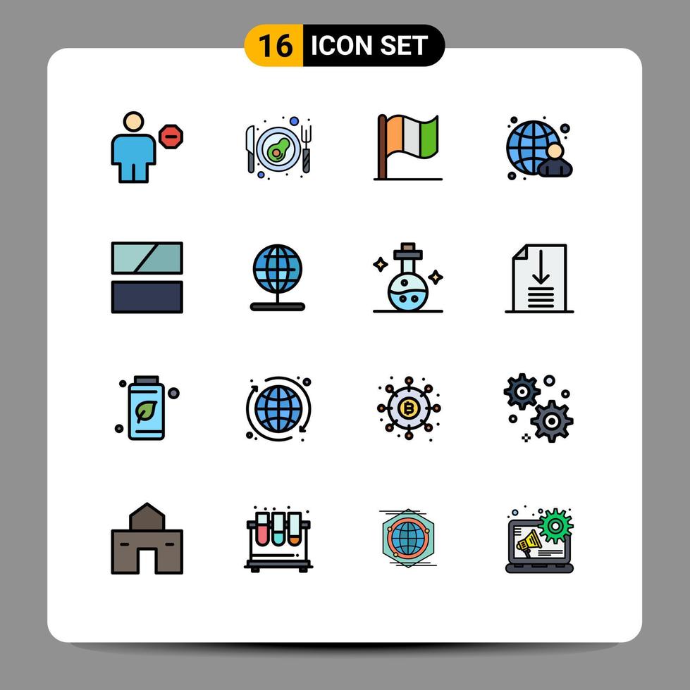 Pictogram Set of 16 Simple Flat Color Filled Lines of image editing flag internet globe Editable Creative Vector Design Elements