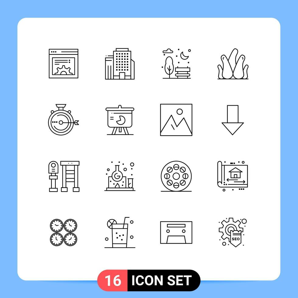 Universal Icon Symbols Group of 16 Modern Outlines of stopwatch optimization park management succulent plant Editable Vector Design Elements