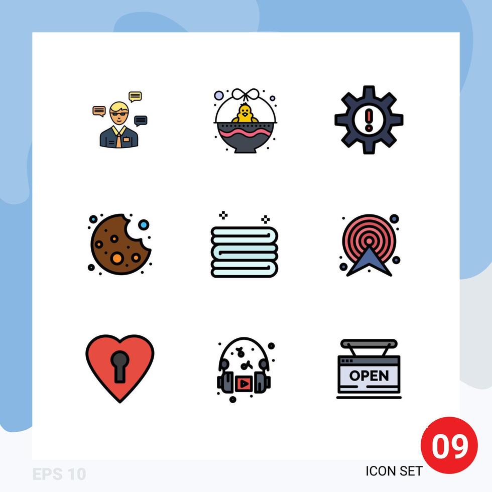 Modern Set of 9 Filledline Flat Colors and symbols such as food bite holiday risk management Editable Vector Design Elements