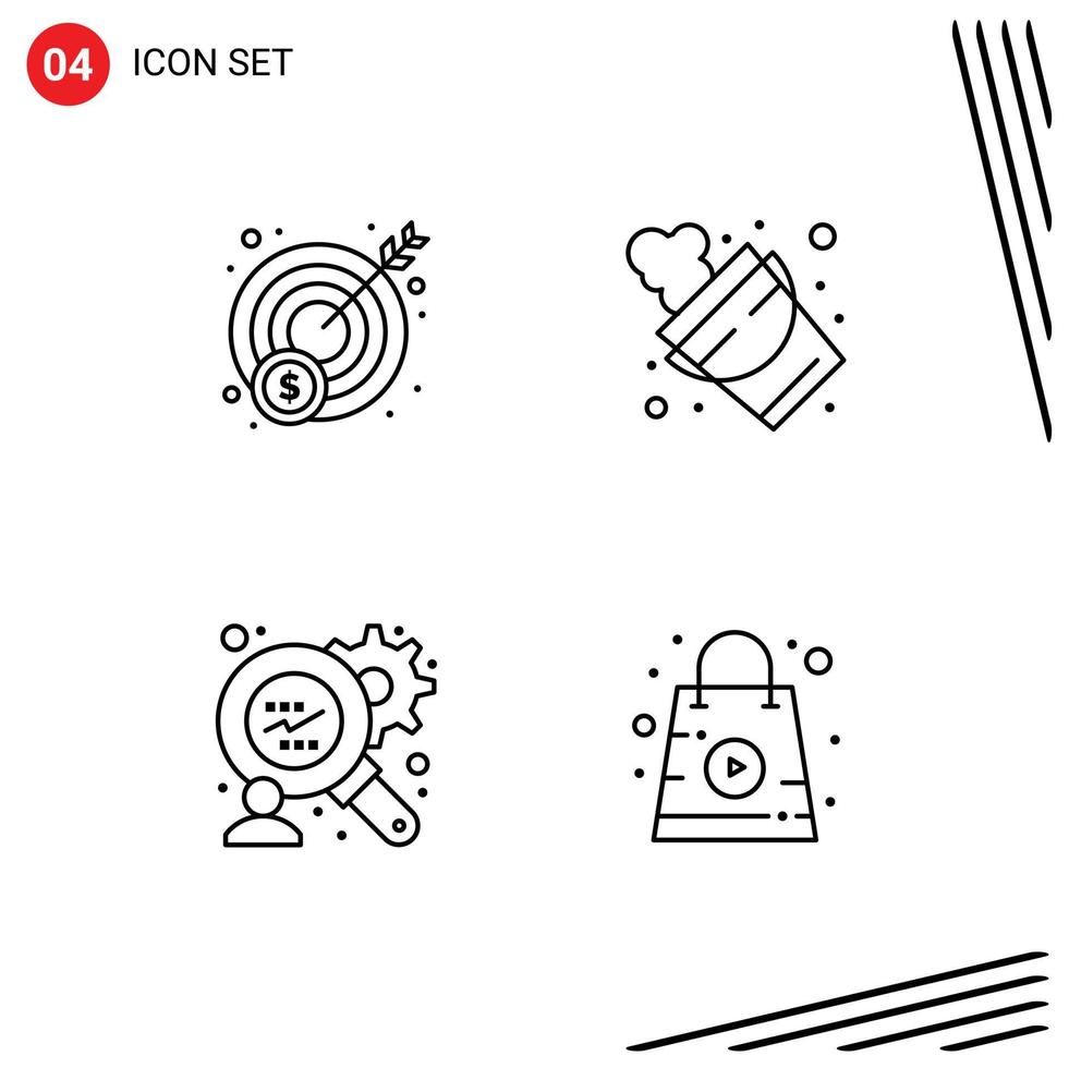 Mobile Interface Line Set of 4 Pictograms of money online bucket tool store Editable Vector Design Elements