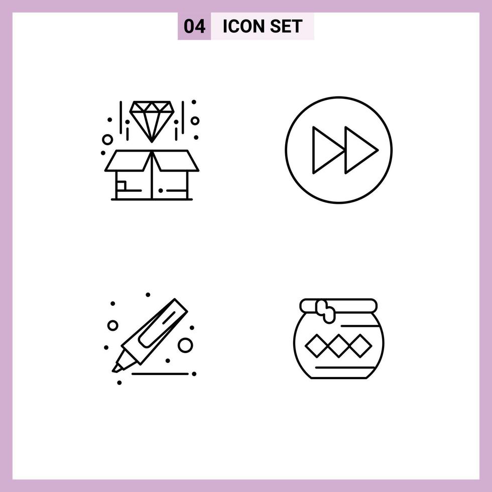 Mobile Interface Line Set of 4 Pictograms of box drawing product arrows marker Editable Vector Design Elements