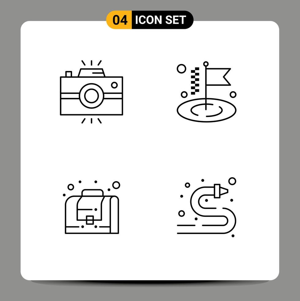 4 User Interface Line Pack of modern Signs and Symbols of antique camera management retro flag fire hose Editable Vector Design Elements