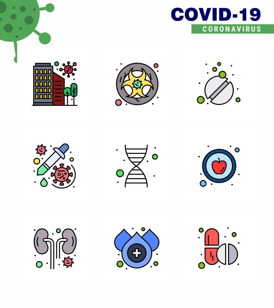 corona virus prevention covid19 tips to avoid injury 9 Filled Line Flat Color icon for presentation dropper drug lab care pills viral coronavirus 2019nov disease Vector Design Elements