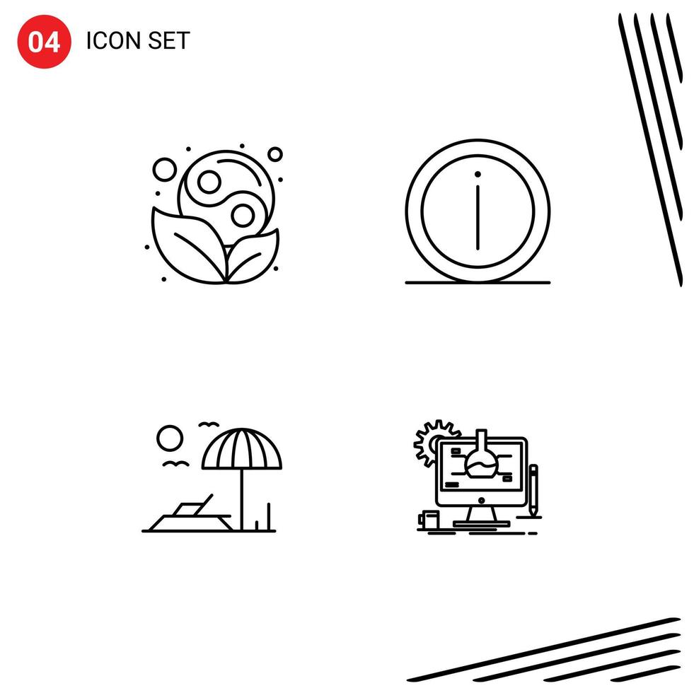 Mobile Interface Line Set of 4 Pictograms of symbol beach leaf help vacation Editable Vector Design Elements